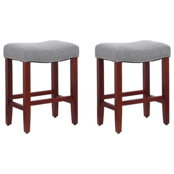 24" Upholstered Saddle Seat Counter Stool (Set of 2) in Gray