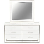 AICO/Michael Amini - AICO Michael Amini Kathy Ireland Marquee Dresser with Mirror - Complete the look! The Marquee Dresser and Mirror set will change the way you look at bedroom design. With tiered top drawers, a beautiful mix of matte and gloss lacquer finishes, and brushed stainless steel, this pair is exactly what you want in your contemporary living space.