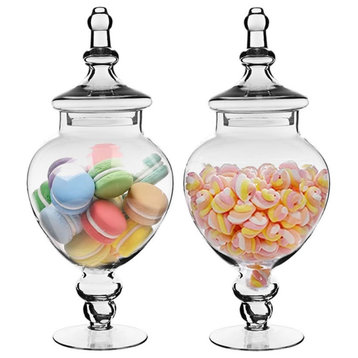 Glass Apothecary Jar Candy Buffet Container H-14.75"  D-6.5" Set of 1, Open D-3.5" Body D-6.5" H-14.75", Set of 2