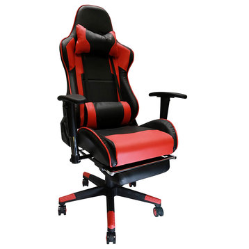 Reclining Racing Game Chair with Head Cushion, Adjustable Armrest, Footrest RED