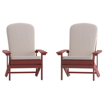 Charlestown Set of 2 Adirondack Chairs with Cushions, Red/Cream
