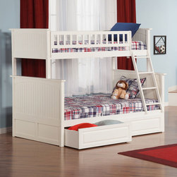 Nantucket Twin over Full Bunk Bed | Raised Panel Drawers | White - Bunk Beds