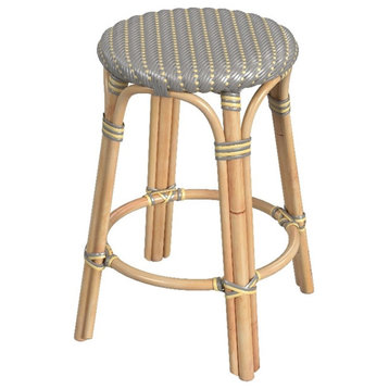 Home Square 24" Rattan Round Counter Stool in Yellow - Set of 2