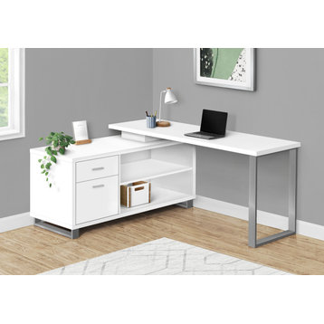 Computer Desk 72"L White, Silver Executive Corner