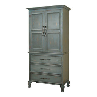 Victorian Turquoise Mango Wood Clothing Armoire Wardrobe With Drawers.