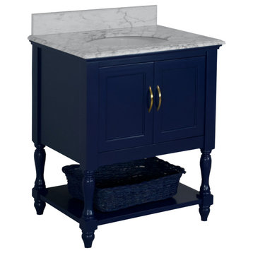 Beverly 30" Bathroom Vanity, Royal Blue, Carrara Marble