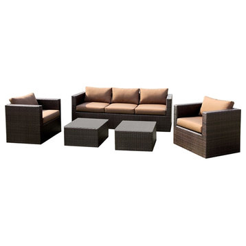 Furniture of America Marvin 5-Piece Faux Rattan Patio Sofa Set in Brown