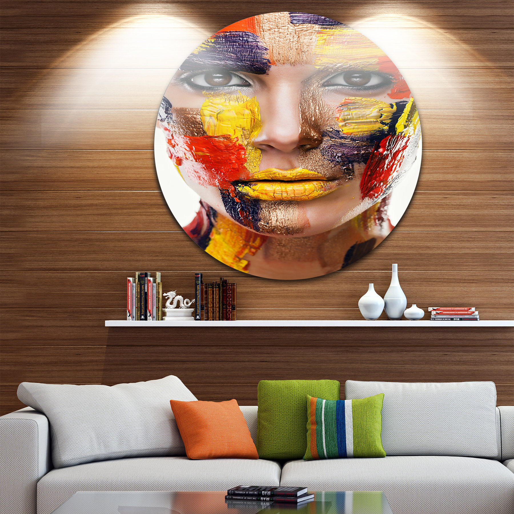 Woman With Colorful Face, Contemporary Disc Metal Wall Art, Disc of 36 ...