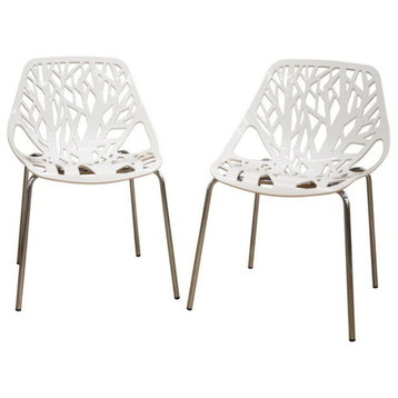 Baxton Studio Birch Sapling White Plastic Accent / Dining Chair, Set of 2