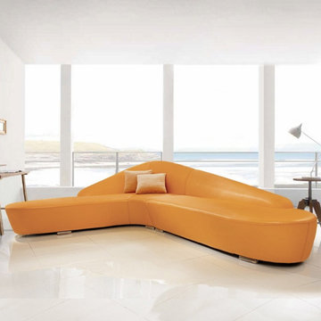 Modern Faux Leather Sectional Sofa Upholstered L-Shaped Corner Sofa Orange Secti