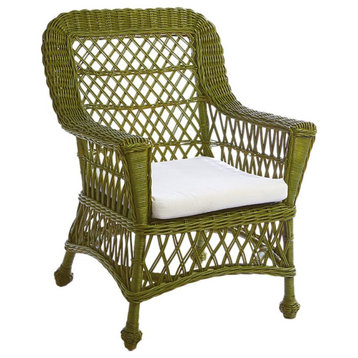 Vintage Style Classic Wicker Rattan Arm Chair Tropical Green With Cushion Woven