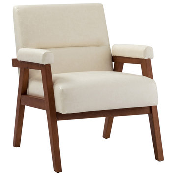 Vegan Leather Armchair With Tufted Design, Ivory