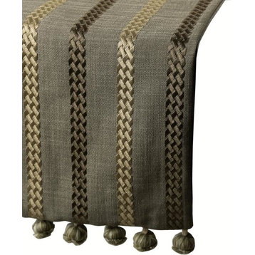 Linen Table Runner Taupe Linen Fabric with & Tassels 14" x 36"-Subtle Stripe