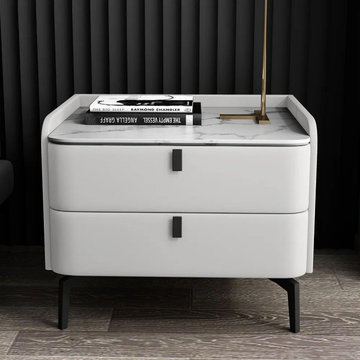 $169.99_White Modern Luxury 2 Drawers Bedroom Nightstand Stone Bedside Table