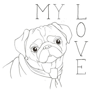 "Puppy Love Pug" Digital Paper Print by Elyse DeNeige, 42"x42"