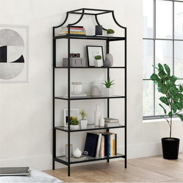 Sauder Harvey Park 5 Shelf Metal Framed Glass Bookcase in Black Finish