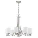 Craftmade - Bolden 8-Light Transitional Chandelier in Brushed Polished Nickel - Bold clean lines with your choice of clear seeded or white frosted glass shades complement the graceful shapes of the Bolden collection setting the stage for a look that is luxurious and effortless.  This light requires 8 , . Watt Bulbs (Not Included) UL Certified.