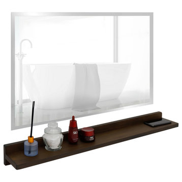 35" Rustic Wood Wireless Charging Shelf and Frameless Mirror Set