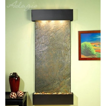 Inspiration Falls Wall Fountain, Blackened Copper, Green Featherstone, Square Fr