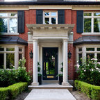 Black entry door with sidelights