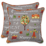 Pillow Perfect - Autumn Harvest Haystack Indoor/Outdoor Accent Pillow Set of 2 - Welcome autumn with this accent pillow set displaying the perfect combination of heartwarming sentiments & cherished harvest elements. Rich, vibrant colors pop off the neutral background making a statement for any seating area all season long, indoors or outdoors.   Additional features of these throw pillows include a coordinating welt cord, recycled polyester fiber-fill with a sewn seam closure, and UV protection making it suitable for indoor and outdoor use.