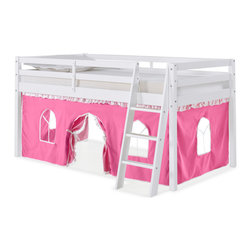 Alaterre Furniture - Roxy Twin Wood Junior Loft Bed, White, Blue and Red Tent, Bed Color: White, Tent: Pink - Loft Beds
