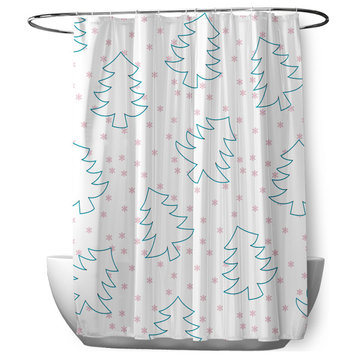70"Wx73"L Tree Outlines Shower Curtain, Light Pink