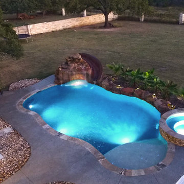 Grotto Waterfall Slide Swimming Pool with Spa
