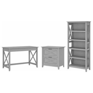 Scranton & Co Furniture Key West 48W Desk with File Cabinet & Bookcase in Gray