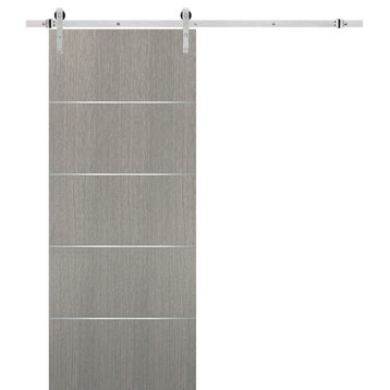 Barn Door 36 x 80 & Stainless Steel 6.6ft Hardware | Planum 0020 Grey Oak