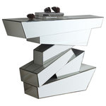 Meridian Furniture - Jade Console Table - Elevate your interior with this Jade console table. This handsome table features a staggered geometric base that makes it look more like an intricate sculpture than the actual piece of furniture it is. Every surface of the base is mirrored, so it reflects light and adds spacious appeal and dimension to your space. The top is made from thick glass and amply sized to hold collectibles or photos.