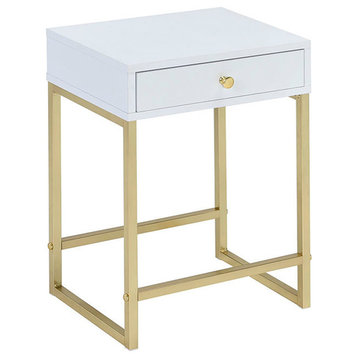 Coleen Side Table, White and Brass