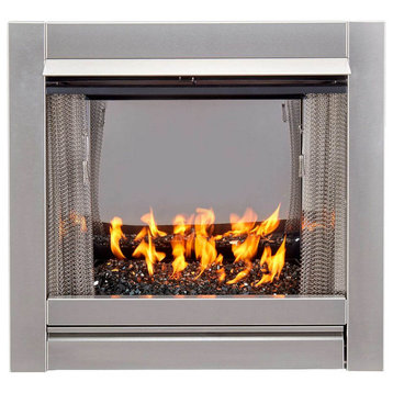 Vent-Free Stainless Outdoor Gas Fireplace Insert, Black Fire Glass Media