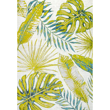 Monstera Tropical Leaves Ivory/Green 4'x6' Area Rug