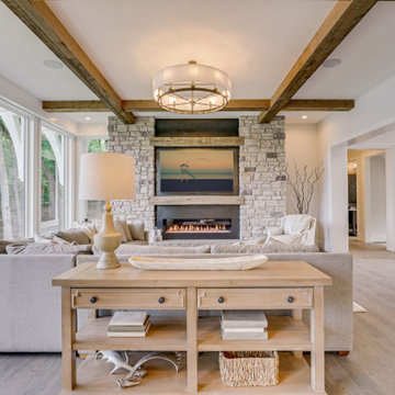 Reclaimed Box Beams and Mantel in Modern Great Room
