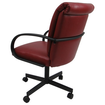 Swivel Caster Dining Chair M-60 on Wheels, Casino Red Vinyl Black