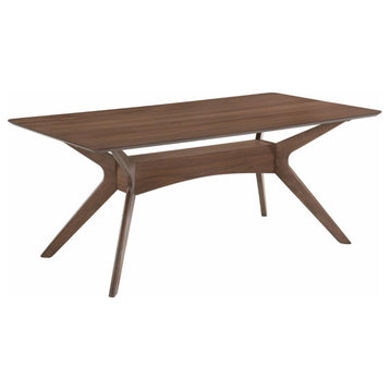 Midcentury Dining Table, Flared Legs & Rectangular Shaped Top With Rounded Edges
