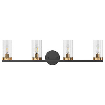 Black 4-Light Clear Cylinder Glass Design Bathroom Vanity Light
