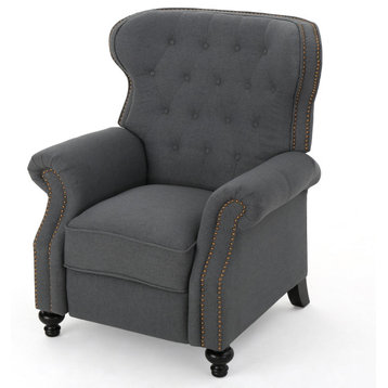 GDF Studio Walder Contemporary Tufted Fabric Recliner with Nailhead Trim, Charcoal