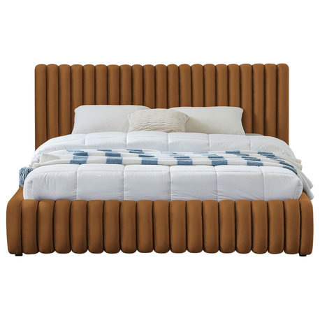 Nico Black Velvet Upholstered Bed, Saddle, Queen