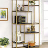 Contemporary Bookcase, Champagne Finished Metal Frame & Black Staggered Shelves