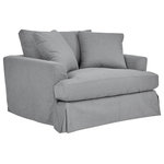 Armen Living - Ciara 53" Upholstered Chair and a Half in Pearl, Slate Gray - Discover the epitome of luxury and relaxation with the Ciara 53" Upholstered Chair and a Half by Armen Living. This meticulously crafted piece of furniture redefines the concept of comfort, offering a spacious and cozy sanctuary for your leisure and repose. Indulge in the plush comfort of the down, foam, and fiber blend seat cushion, providing a seating experience that cradles you in softness and support. The eight-way hand-tied seat construction guarantees durability and longevity, making it a sound investment for years to come. Enhancing both aesthetics and practicality, the dressmaker style sofa skirt not only adds a refined finish but also conceals the chair's base, creating a polished and unified look in your living space. For a personalized touch, two coordinating toss pillows are included, adding a pop of color and texture. Maintenance and customization are effortless with the Ciara accent chair. The reversible and removable cushion covers, equipped with a convenient zipper closure, make it easy to keep your chair looking pristine and fresh. The chair and a half provides more seating space than a regular armchair, making it a versatile option for lounging, reading, or accommodating guests. The Ciara living room chair includes 2 toss pillows and is available in your choice of Slate Gray, Pearl, and Sahara Brown high-quality polyester blend upholstery.