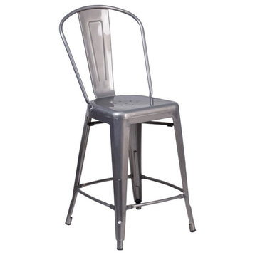 Flash Furniture 24" Curved Slat Back Metal Counter Stool in Gray