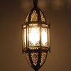 Moroccan Silver Hanging Pendant Light with White Glass