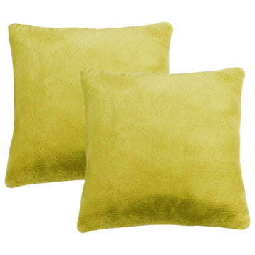 Fox Faux Fur Throw Pillow Covers, Set of 2, Lemon Curry
