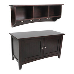 Alaterre Furniture - Shaker Cottage Storage Coat Hook, Cabinet Bench Set, Espresso - Hall Trees