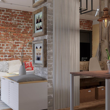Contemporary Industrial dining zone with bench
