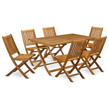 AEDK7CWNA - Patio Table with 6 Folding Patio Chair- Natural Oil Finish