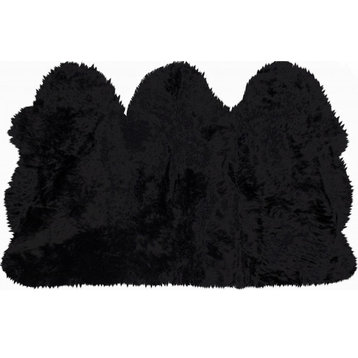 3' x 5' Black Natural Sheepskin Area Rug