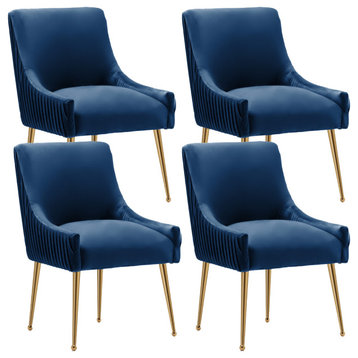 SEYNAR Glam Velvet Dining Chairs Set of 4,Upholstered Kitchen Side Accent Chair, Navy